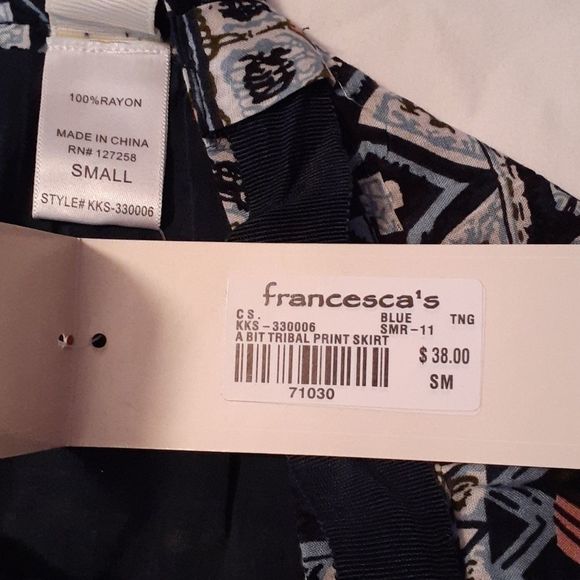 NWT Emmelee Tribal Print Skirt Ribbon Belt Small - Picture 3 of 5